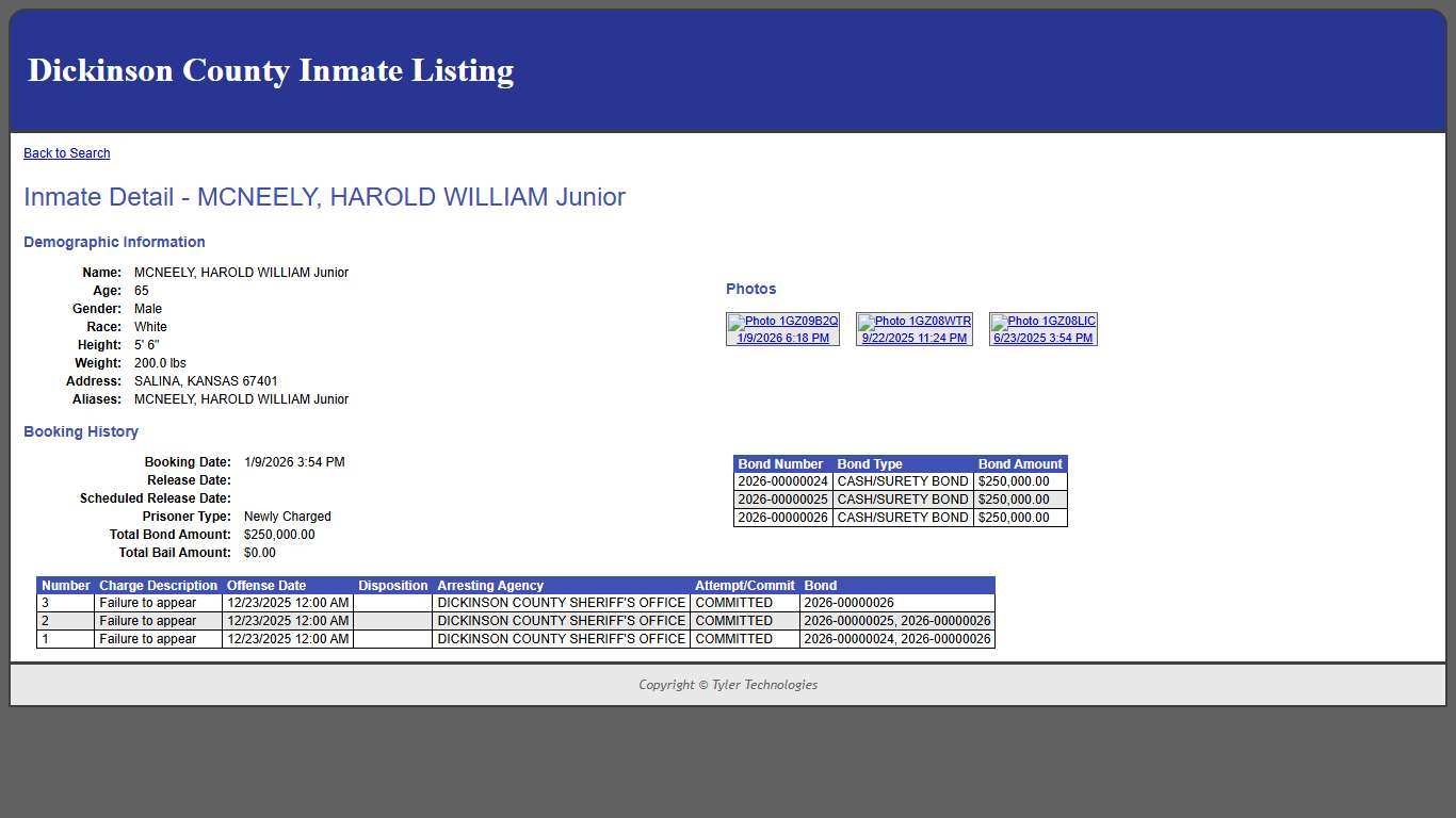 Inmate Detail - MCNEELY, HAROLD WILLIAM Junior