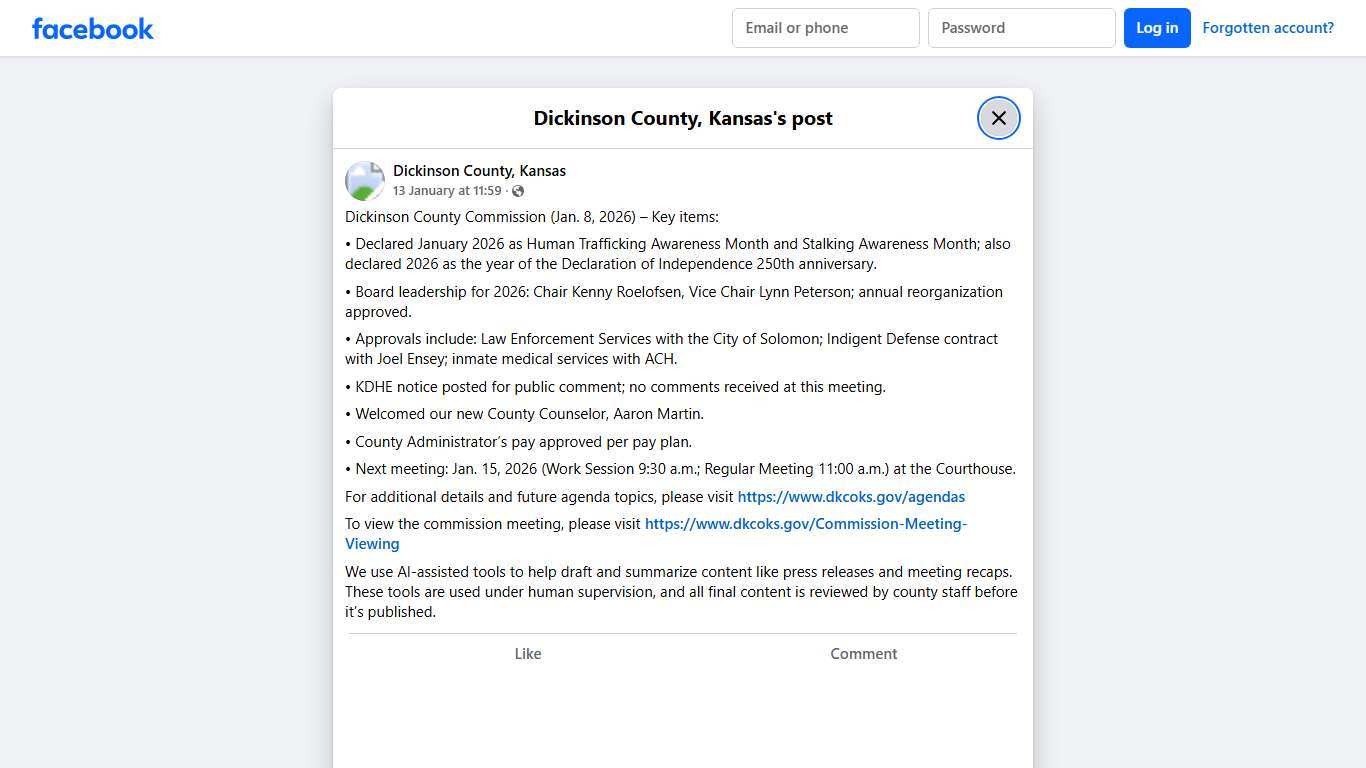 Dickinson County Commission... - Dickinson County, Kansas Facebook